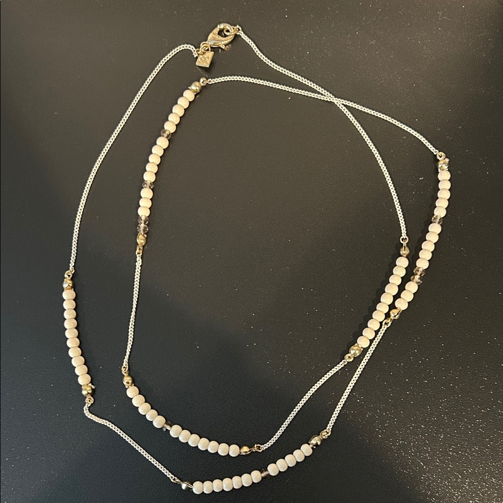 Banana Republic Elegant Gold and Cream Beaded Necklace